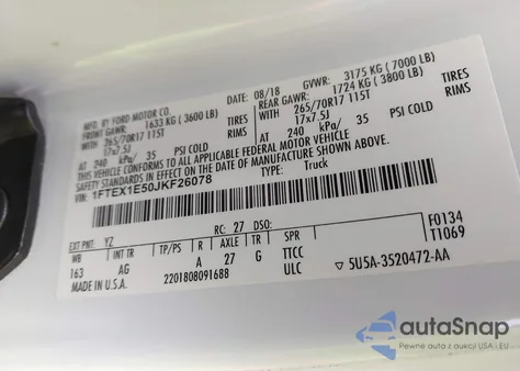 2018 Ford F-150 Xl из США, поврежденный, VIN 1FTEX1E50JKF26078